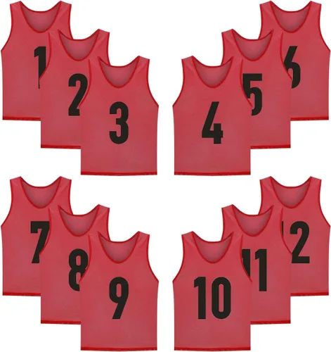 Vista 9 de Paquete de 12 (1-12) camisetas numeradas, baberos de fútbol, piñones para entrenamiento de equipo, para adultos, jóvenes y niños.