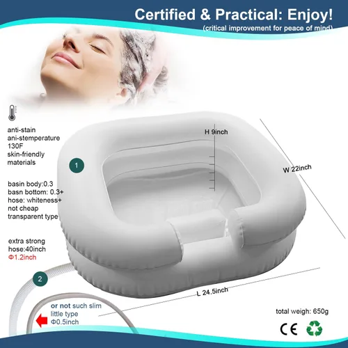 Vista 7 de Cuenca inflable de gran tamaño para lavar el cabello con cabeza incorporada cómoda almohada champú lavabo para ancianos discapacitados embarazadas