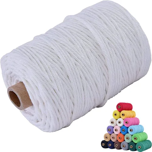 Vista 30 de Cordón de algodón para macramé 3mm x 109 yardas, cuerda de macramé natural color beige, suministros perfectos de algodón para macramé, para hacer