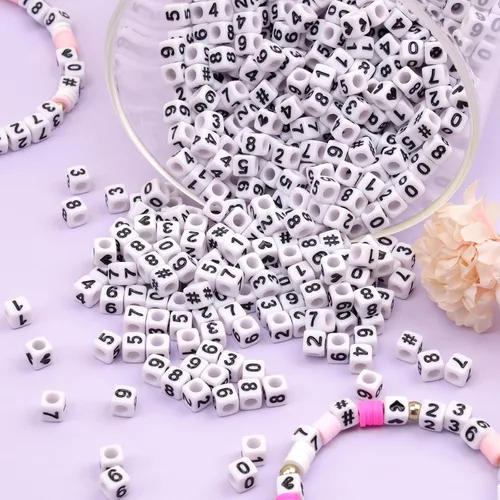 Vista 6 de Gresorth 800 cuentas acrílicas de cubo blanco para manualidades, pulseras, collares, llaveros de 0.236 x 0.236 pulgadas