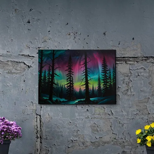 Vista 3 de Aurora Borealis, Northern Lights Art, framed canvas print, snow capped mountain landscape art, synthwave vaporwave, Decor Canvas, Decor