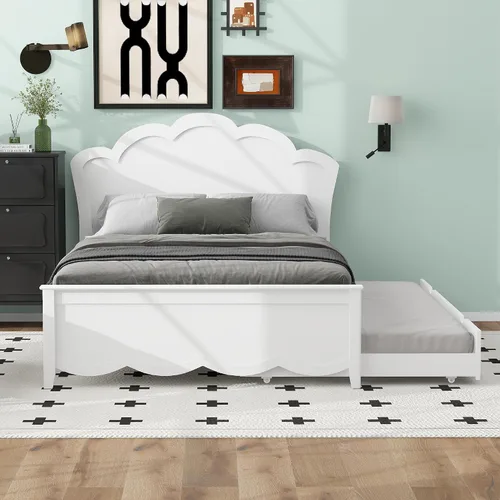 Vista 3 de Harper & Bright Designs Base de cama matrimonial con nido, plataforma de madera con cabecero y estribo para niños, adolescentes y adultos