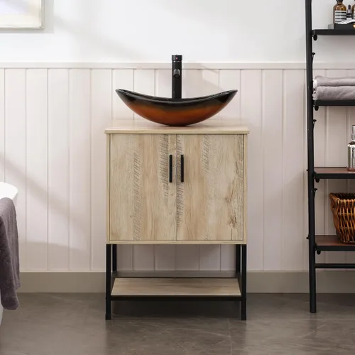 Vista 42 de UEV Juego de tocador de baño antiguo de 24 pulgadas, color marrón oscuro con lavabo, armario de baño de madera de hierro con grifo de temperatura