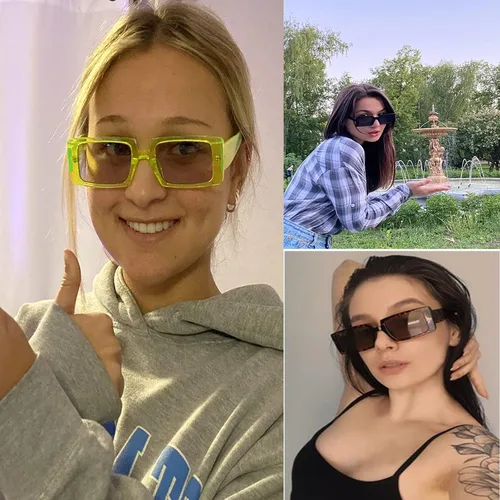 Vista 7 de Laurinny Gafas de sol rectangulares para mujeres y hombres, estilo vintage de los años 90, marco cuadrado ancho, gafas de sol gruesas retro