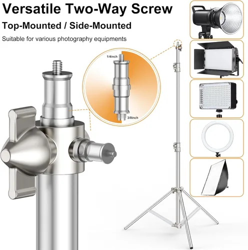 Vista 4 de Soporte de fotografía de acero inoxidable de 9.2 pies, trípode resistente con adaptador de tornillo de 1/4 a 3/8 pulgadas para luz estroboscópica