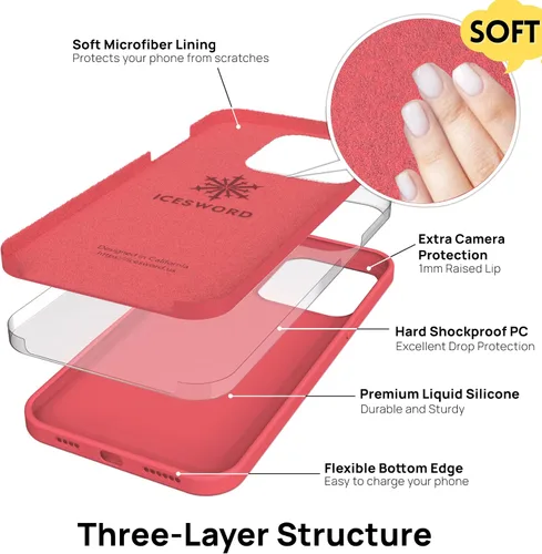 Vista 4 de IceSword Funda compatible con iPhone 13 Pro de 6.1 pies, funda delgada de silicona líquida a prueba de golpes, suave antiarañazos, bonita protección