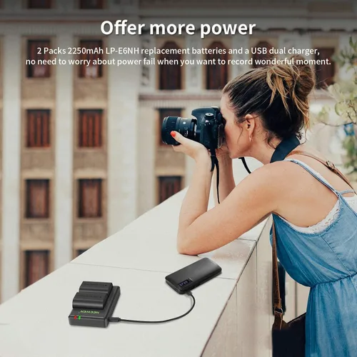 Vista 7 de NEEWER Juego de batería y cargador de repuesto para LP-E6NH, compatible con Canon EOS R7, R5, R6, 5D II, 6D, 7D, 70D, 80D, 90D, 2 baterías de 2250