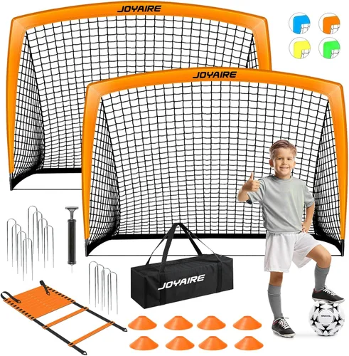 Vista 18 de Portería de fútbol para niños de nivel profesional en el patio trasero, red de fútbol de poliéster de 5 capas resistente a desgarros y postes de 10