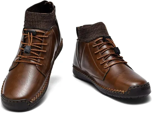 Vista 2 de MCEMACHI Mocasines de cuero para hombre, estilo casual, sin cordones, para conducir, zapatos de tobillo Chukka para hombre, incluye plantilla extra