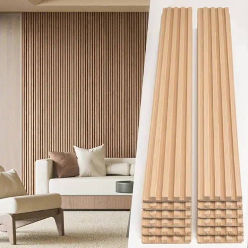 Vista 12 de Art3d Panel de pared de listones de madera de 4 piezas de 96"x5.7" para interior, techo y decoración, 15.2 pies cuadrados 4 piezas de madera natural