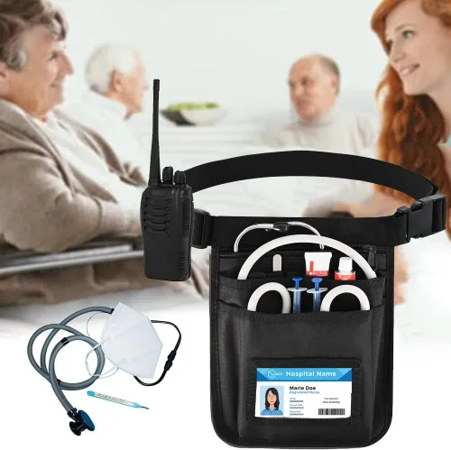 Vista 7 de Riñonera de enfermera médica, cinturón de herramientas de enfermería para mujeres, bolsas de enfermería para suministros de trabajo con organizador