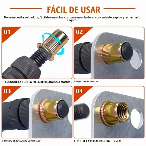 Vista 4 de 100 tuercas de remache de acero al carbono de 1/4 pulgadas a 20UNC de cabeza plana, tuercas roscadas de acero al carbono chapadas en zinc, cuerpo