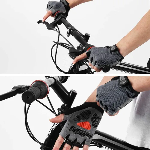 Vista 8 de Accmor Guantes de ciclismo para hombres y mujeres, guantes de bicicleta de medio dedo, guantes de bicicleta MTB, guantes antideslizantes que