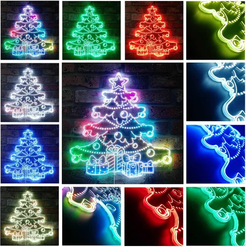 Vista 3 de ADVPRO Regalos de árbol de Navidad presenta luces RGB Dynamic Glam LED Sign - Forma de corte a borde - Decoración de pared inteligente 3D