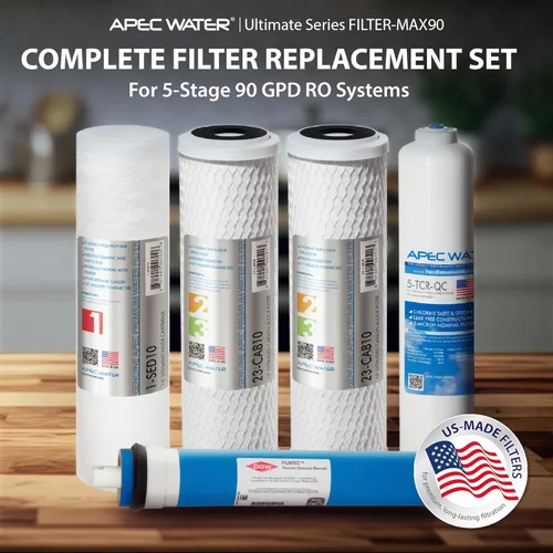Vista 2 de APEC FILTER-MAX90 Hecho en EE. UU. 90 GPD Juego completo de filtros de repuesto para sistema de filtro de agua de ósmosis inversa serie ULTIMATE