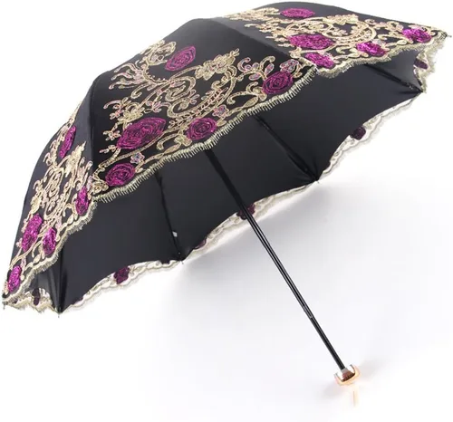 Vista 109 de Honeystore Sombrilla bordada con flor 3D plegable UV con encaje clásico
