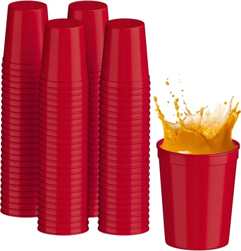 Vista 12 de PartyPrints Paquete de 100 vasos de plástico en blanco reutilizables de 10 a 12 onzas, vasos de estadio a granel, sin BPA, aptos para lavavajillas