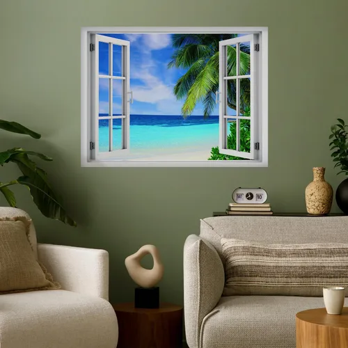 Vista 16 de wall26 Vinilo mural de pared extraíble – ANSE Lazio Beach en la isla Praslin en Seychelles - Decoración de pared creativa de ventana – 24 x 32