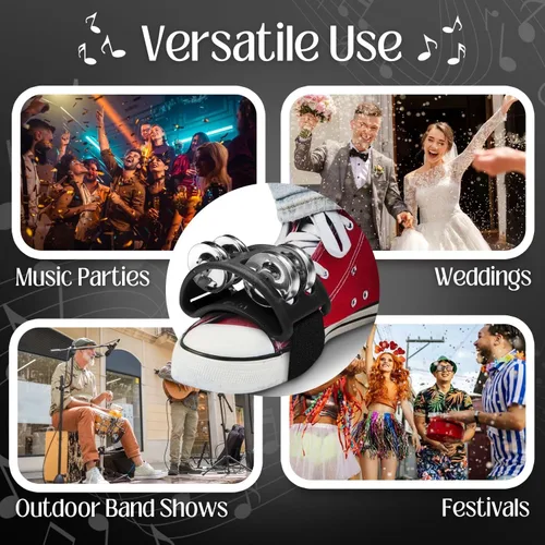 Vista 7 de Flexzion Pandereta de percusión de pie con jingles de acero de doble fila, tambor de instrumento musical para zapatos de fiesta, regalo, cantante