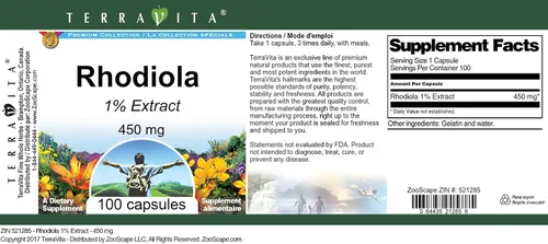 Vista 3 de Rhodiola 1% - 450 mg (100 Cápsulas, ZIN: 521285)
