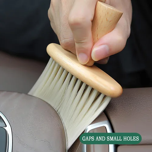 Vista 7 de Cepillo de limpieza ultra suave para el interior del automóvil, para quitar el polvo y limpiar profundamente, mango de madera, paquete de 2 A+B_2