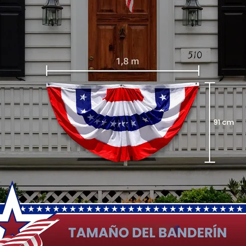 Vista 8 de G128 - Decoraciones patrióticas bordadas, Bandera de abanico de 3 x 6 pies