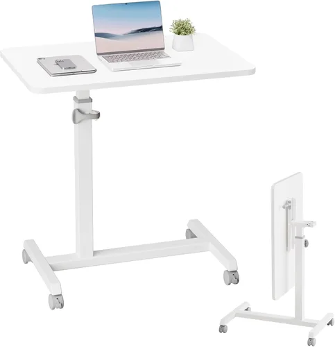 Vista 11 de GTPLAYER Escritorio de pie pequeño, mesa plegable de 24 pulgadas para computadora portátil con ruedas bloqueables, altura ajustable, mesa de noche
