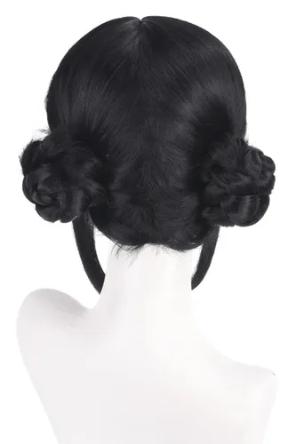 Vista 2 de Peluca negra de doble trenza, pelucas de cosplay de anime para peluca de disfraz de Halloween