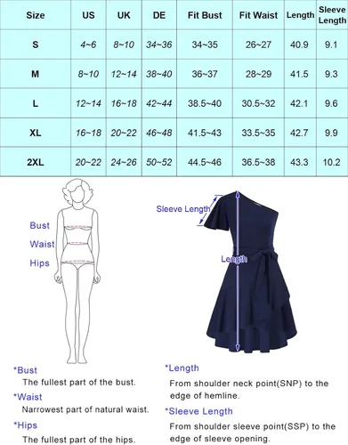 Vista 5 de GRACE KARIN Vestido de verano para mujer, elegante vestido de cóctel de un hombro, con volantes, manga corta, acampanado, vestido de fiesta