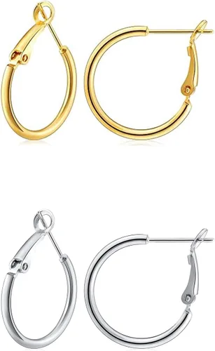 Vista 17 de Gacimy Aretes de aro de oro para mujer, aros finos chapados en oro de 14 Negro