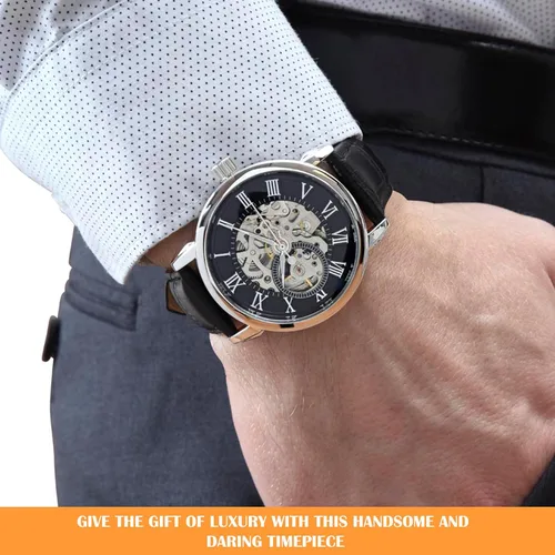 Vista 7 de Reloj calado para hombre con tarjeta de mensaje especial, reloj personalizado para papá, mi vida entera, reloj de esqueleto para hombre, reloj