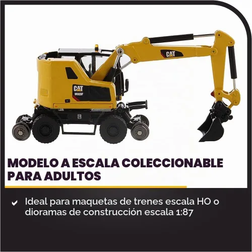 Vista 4 de Diecast Masters CAT Caterpillar M323F Excavadora de ruedas de ferrocarril con 3 accesorios High Line Series 1/87 (HO) Escala Diecast Modelo 85612