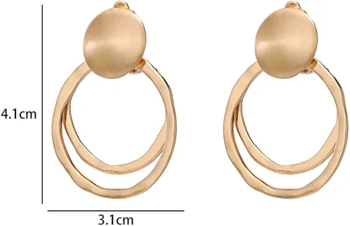 Vista 6 de Aretes grandes de plata de oro mate con clip para mujer