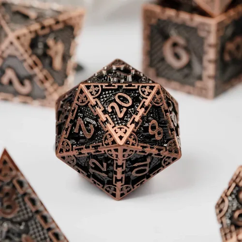 Vista 6 de UDIXI Juego de dados de metal de 7 troqueles, juego de dados poliédricos DND para juegos de rol y otros juegos de mesa (cobre antiguo)