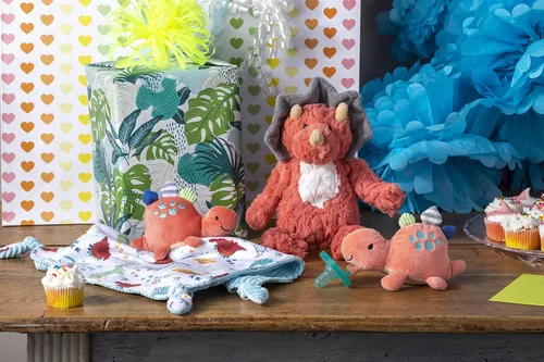 Vista 6 de Mary Meyer Masilla de peluche para cuarto de bebé, juguete suave, 11 pulgadas, dinosaurio coral