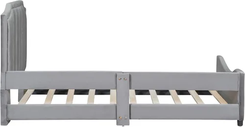 Vista 9 de Harper & Bright Designs Sofá cama tapizado con plataforma de terciopelo individual, cabecera clásica a rayas, sofá cama de madera para adultos