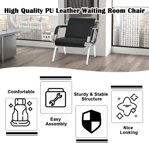 Vista 5 de kinbor Silla de invitados para sala de espera, silla de recepción de oficina de cuero PU, negro