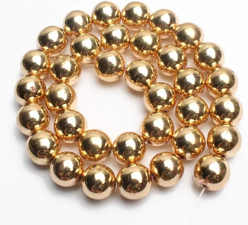 Vista 4 de Cuentas de hematita de oro de 14K, cuentas sueltas redondas para hacer joyas, pulseras y collares de bricolaje, cuentas de 6 mm/60 piezas