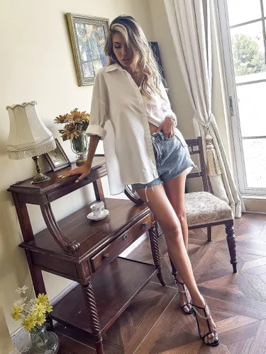 Vista 6 de MakeMeChic Blusa de manga larga con botones y hombros caídos para mujer