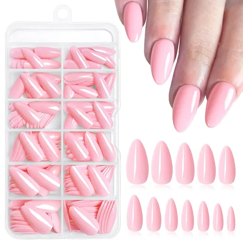Vista 10 de 240 uñas postizas de color rosa gelatina, uñas postizas medianas con Rosado jalea