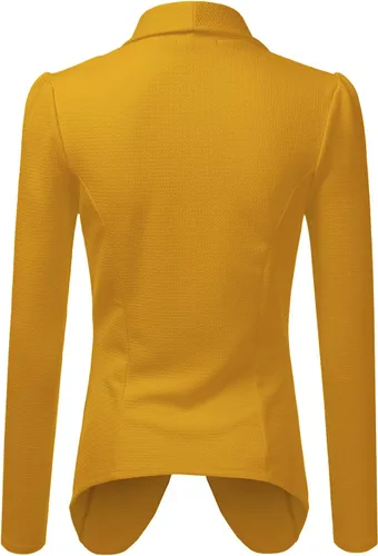Vista 3 de Doublju Chaqueta clásica con frente abierto y drapeado, manga larga, para negocios, informal, para el trabajo, blazer para mujer, tallas extragrandes