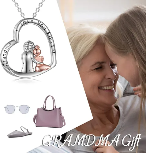 Vista 6 de POPLYKE Collar de plata de ley con diseño de corazón para abuela, hermana, madre, día de San Valentín