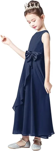Vista 5 de Vestido largo de dama de honor para niña, vestido formal de gasa sin mangas para niñas de flores