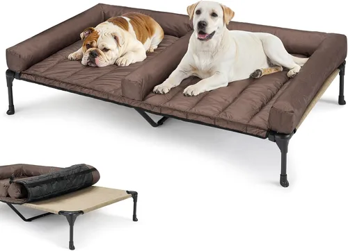 Vista 10 de Veehoo Cama elevada refrescante para perros + cojín doble impermeable para dos perros medianos, cama elevada para perros con tapete de apoyo