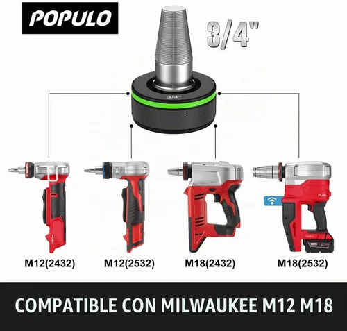 Vista 3 de Populo Expand Tool Head 3/4" Compatible con Milwaukee M12 y M18 Expandir Herramienta