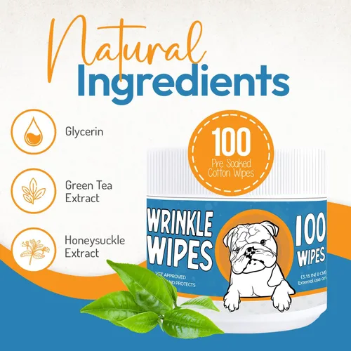 Vista 3 de Bulldog - Toallitas antiarrugas para perros, desodorizantes y calmantes con extracto de madreselva, no irritantes, limpian arrugas, pliegues, patas