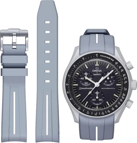 Vista 13 de Correas para reloj Moonswatch, correa de goma curvada sin huecos compatible con reloj Omega X Swatch Moonswatch Speedmaster/Rolex/SEIKO de 20mm