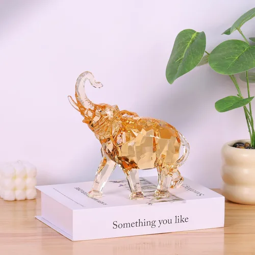 Vista 7 de Figuras de elefante acrílico transparente con acabado de cristal, estatuas africanas de alta gama para decoración del hogar, elefante con tronco