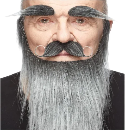 Vista 12 de Mustaches Fake Facial Hair Set, Beard, Eyebrows, Self-Adhesive Rey medieval negro