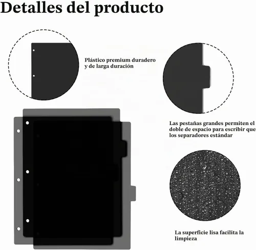 Vista 7 de Separadores de carpetas negros, separadores de plástico resistentes de 8 pestañas, separadores de carpetas con pestañas, juego de separadores